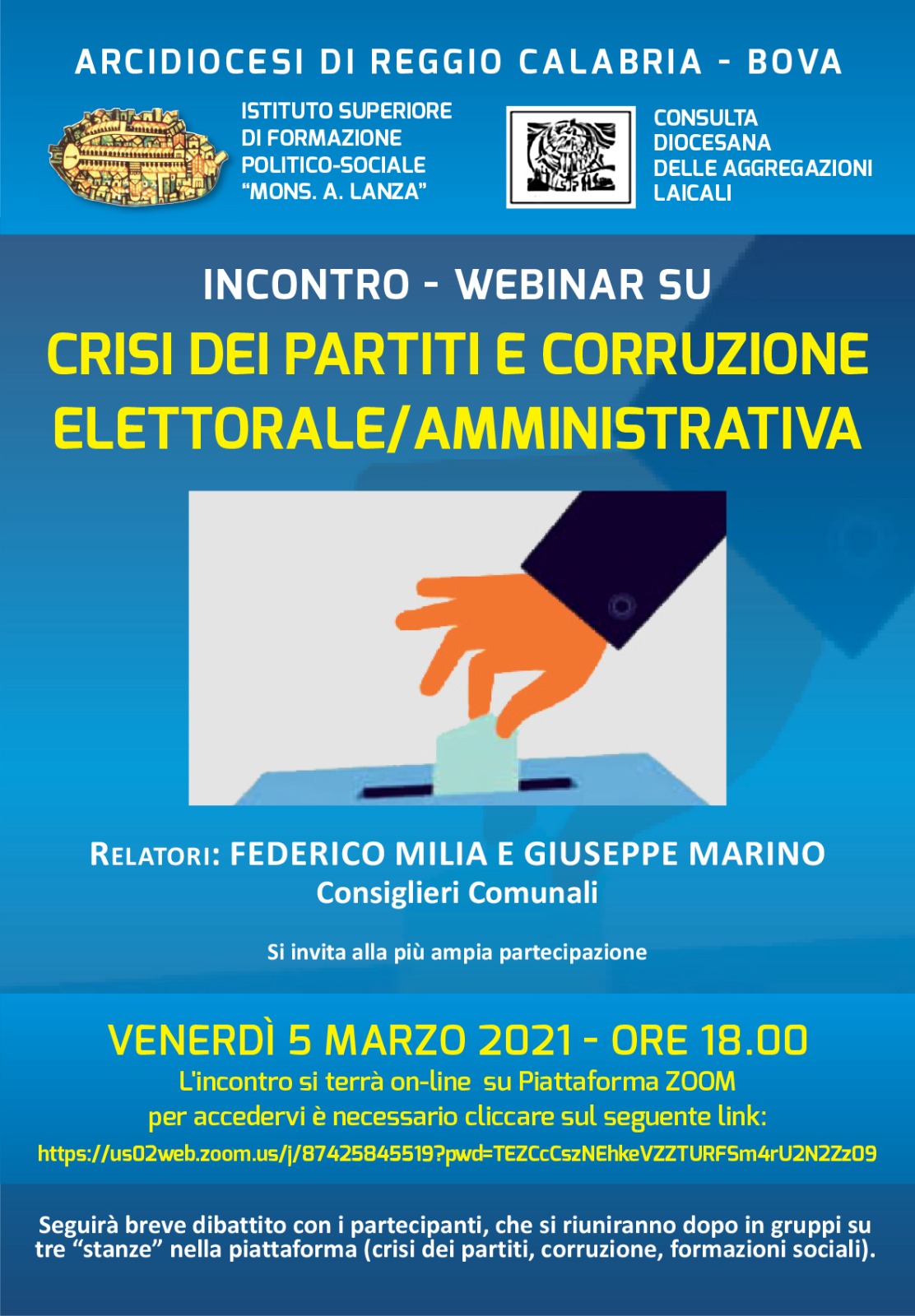 Crisi dei partiti e corruzione amministrativa – Incontro Webinan su ZOOM, Venerdì 5 marzo Ore 18.00